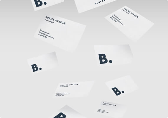 business cards flying in the air with letter b on them