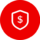 icon-secure a red shield with a dollar sign on it